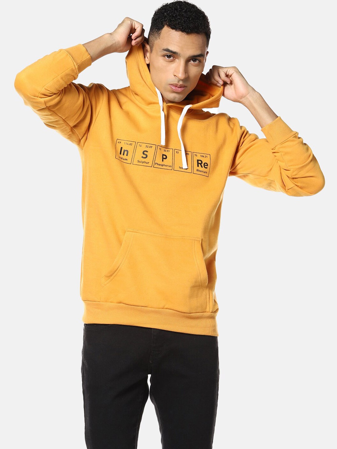 

Campus Sutra Men Mustard Solid Hooded Sweatshirt