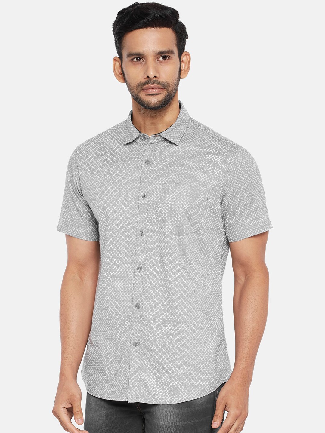 

BYFORD by Pantaloons Men Grey Slim Fit Printed Casual Shirt