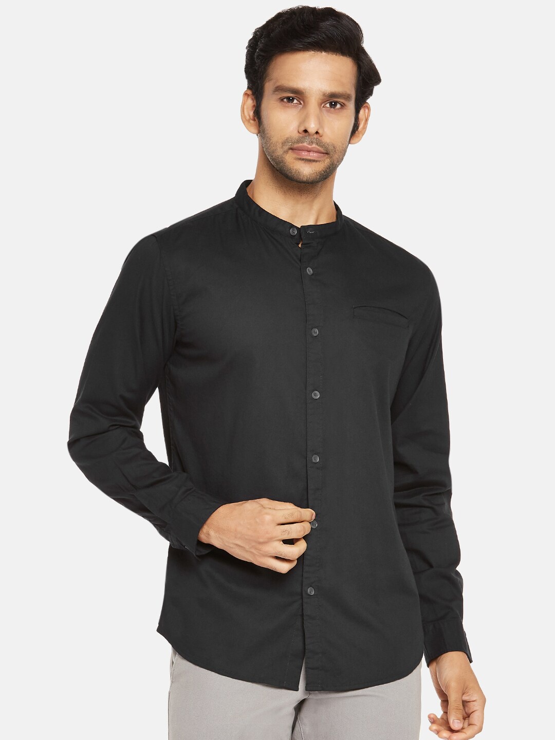 

BYFORD by Pantaloons Men Black Slim Fit Pure Cotton Casual Shirt