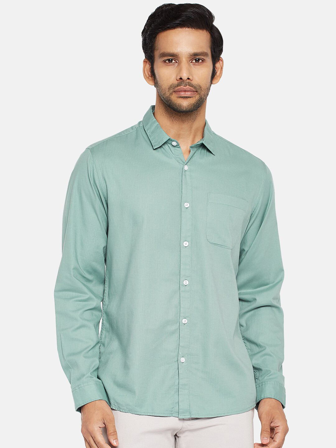 

BYFORD by Pantaloons Men Green Slim Fit Casual Shirt