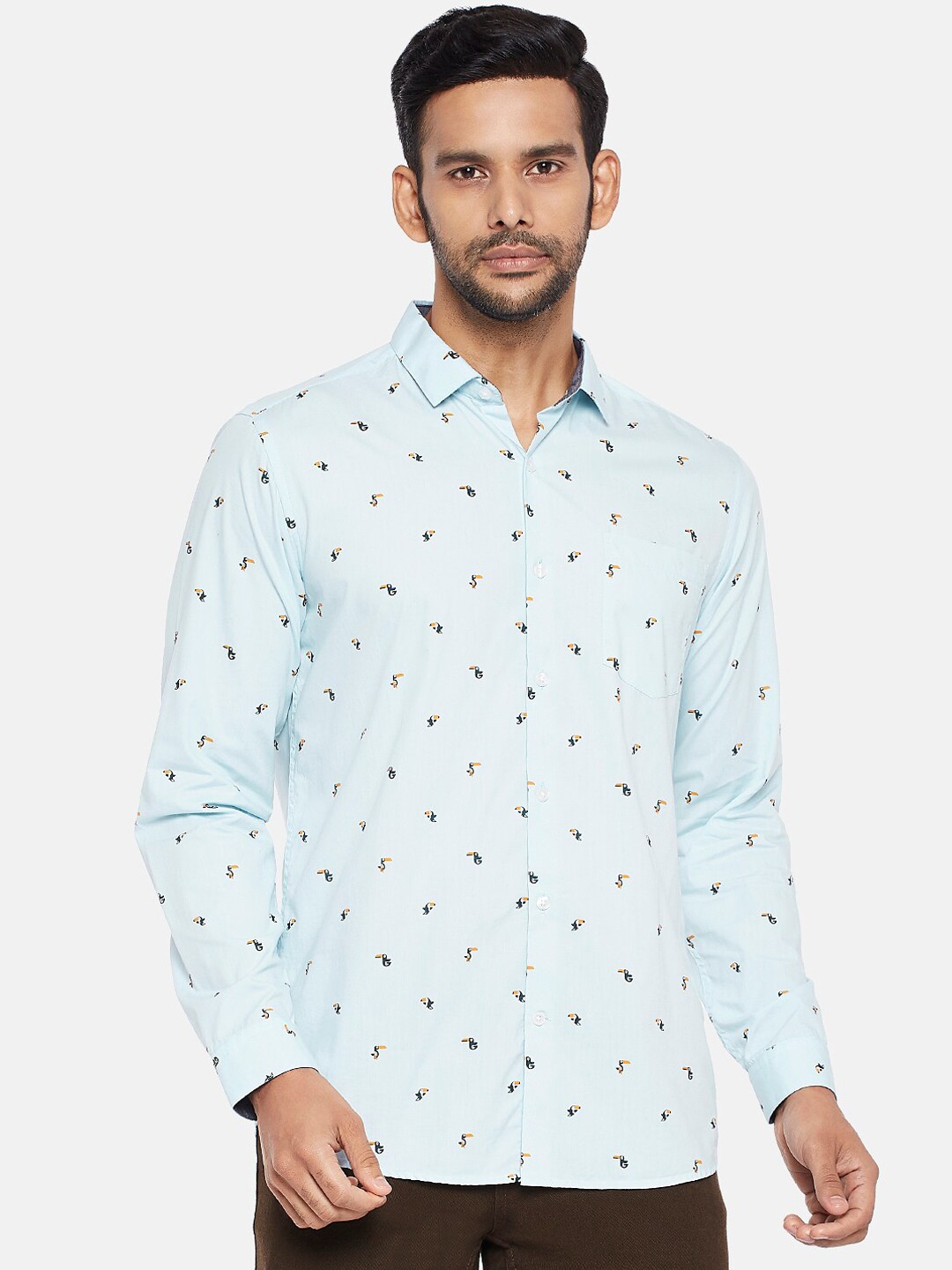 

BYFORD by Pantaloons Men Blue Pure Cotton Slim Fit Printed Casual Shirt