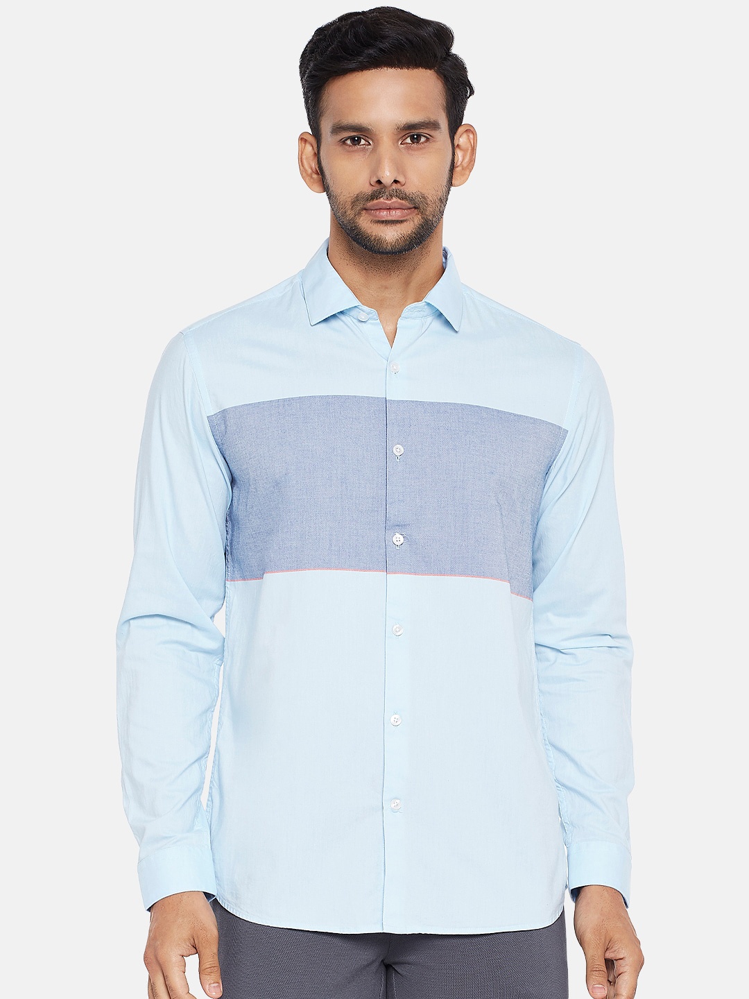 

BYFORD by Pantaloons Men Blue Slim Fit Colourblocked Casual Shirt