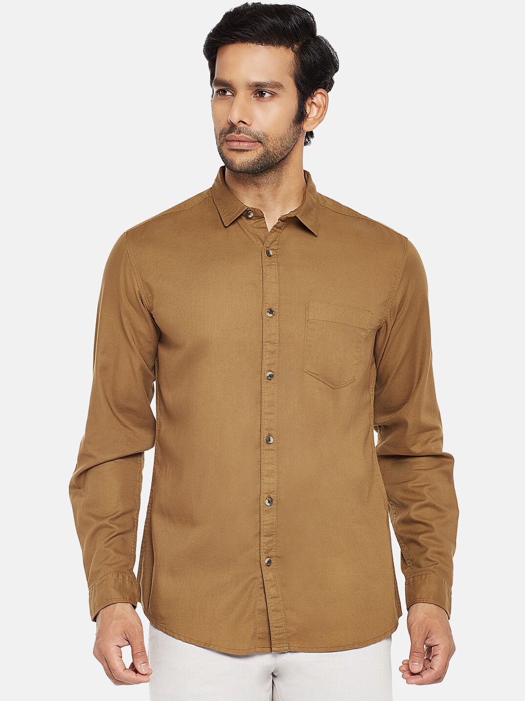 

BYFORD by Pantaloons Men Khaki Slim Fit Casual Shirt