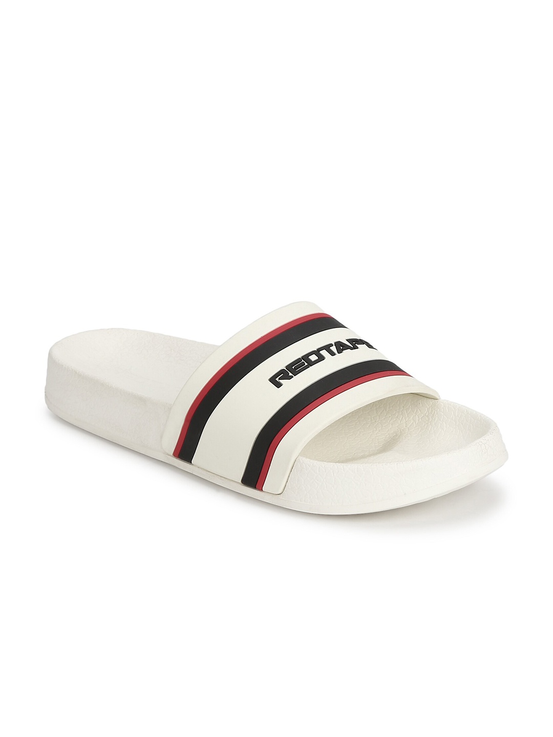 

Red Tape Men White & Black Striped Rubber Sliders