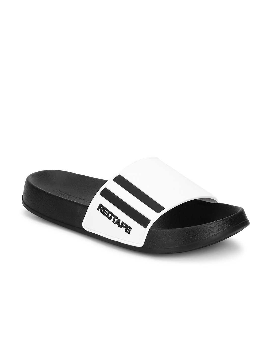 

Red Tape Men White & Black Striped Sliders