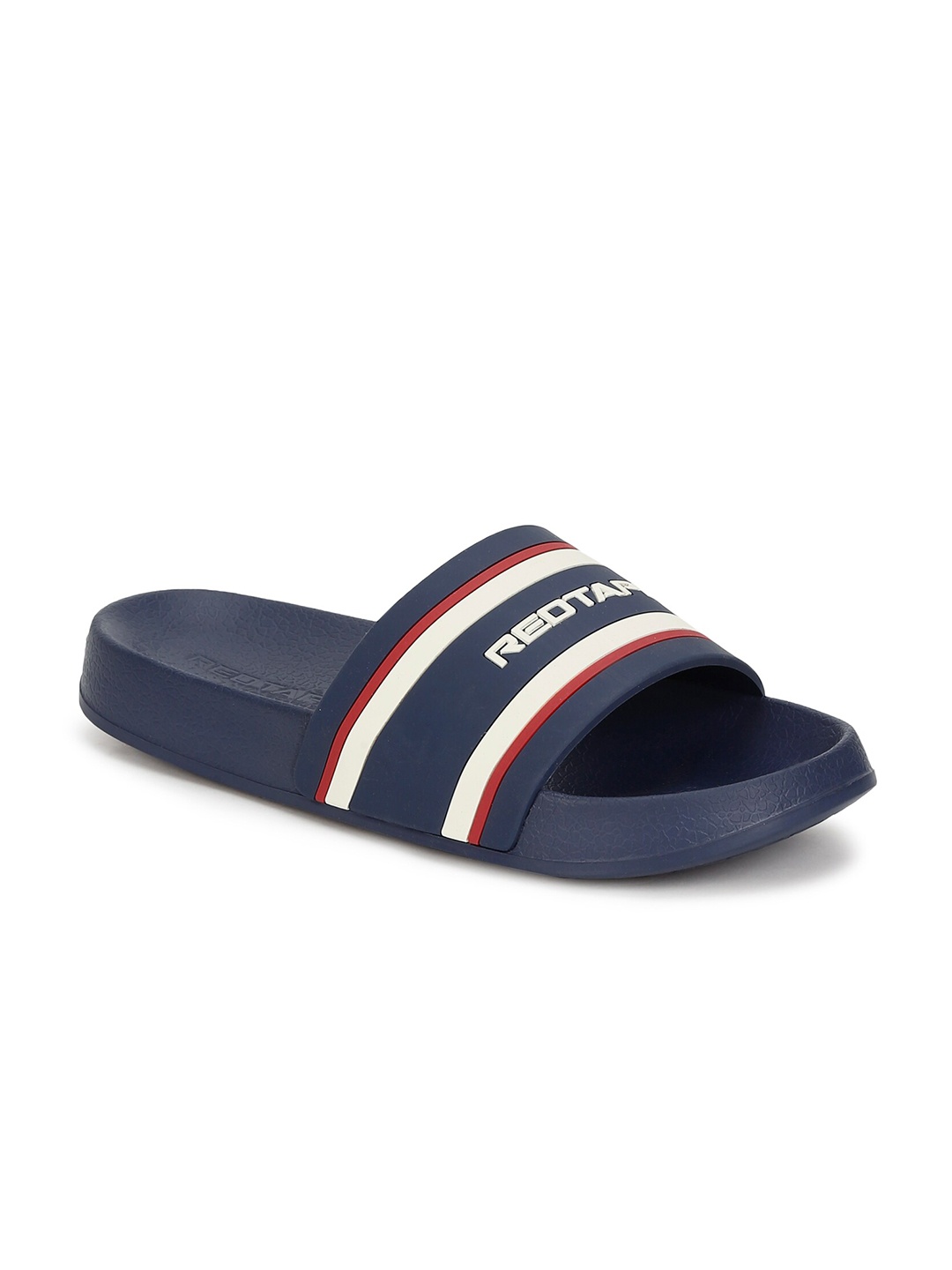 

Red Tape Men Navy Blue & White Striped Sliders