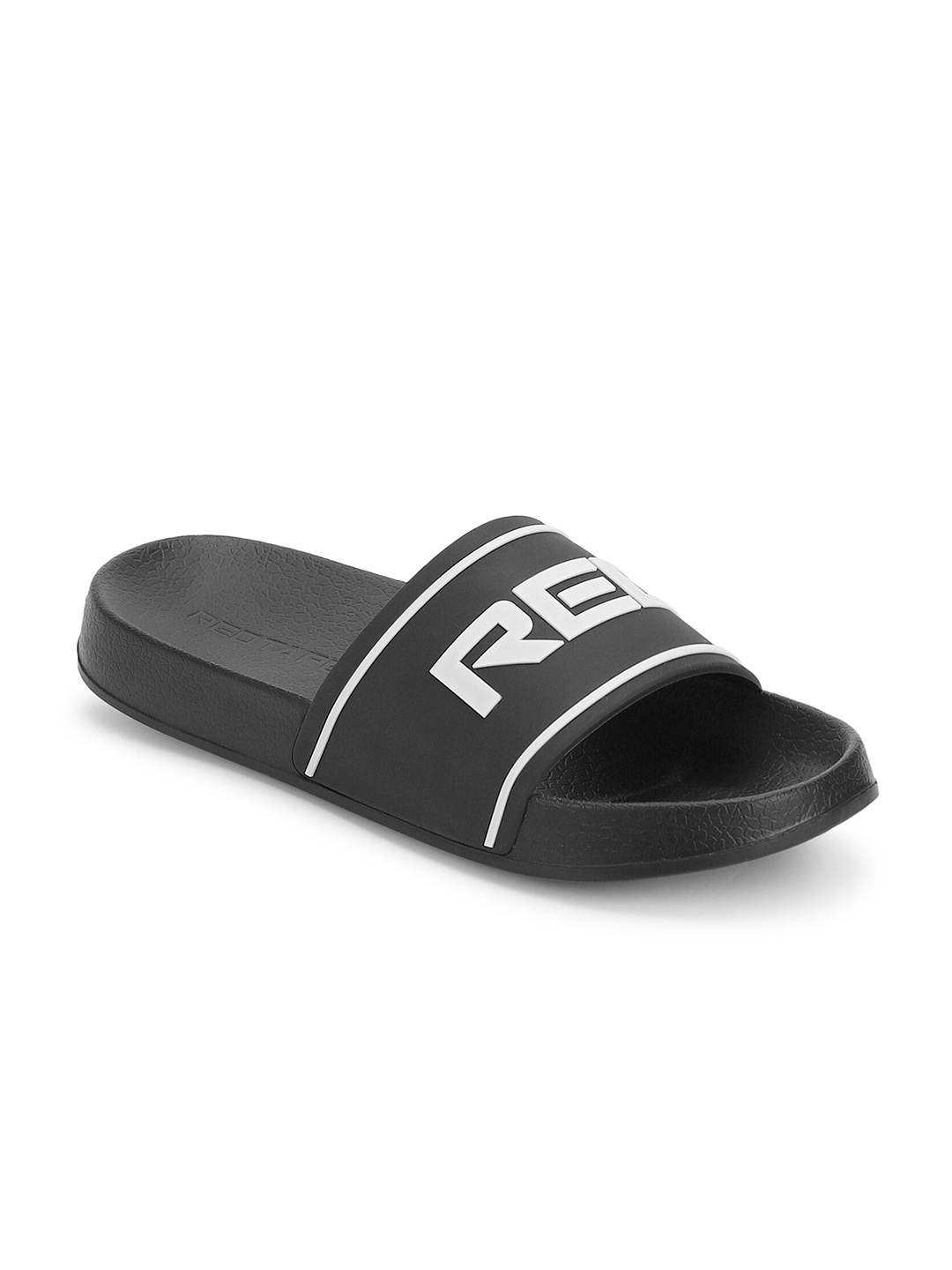 

Red Tape Men Black & White Printed Rubber Sliders