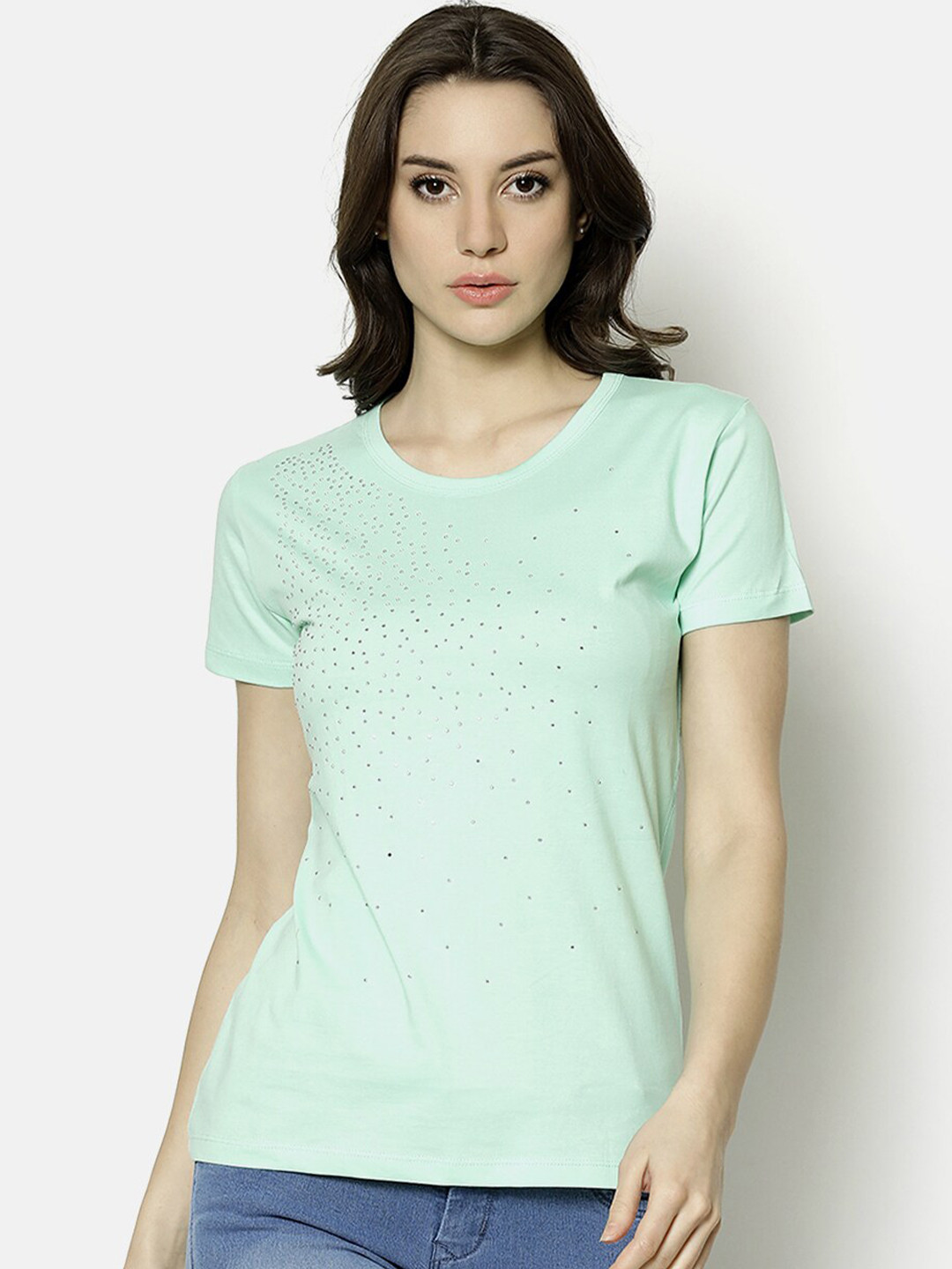 

V2 Value & Variety Women Green Embellished T-shirt