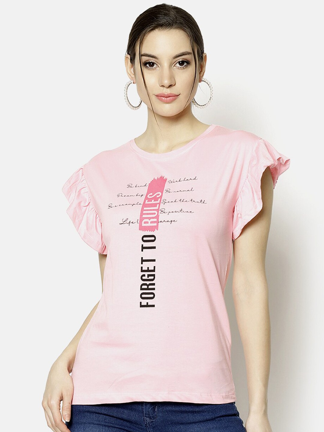 

V2 Value & Variety Pink Striped Flutter Sleeve Regular Top