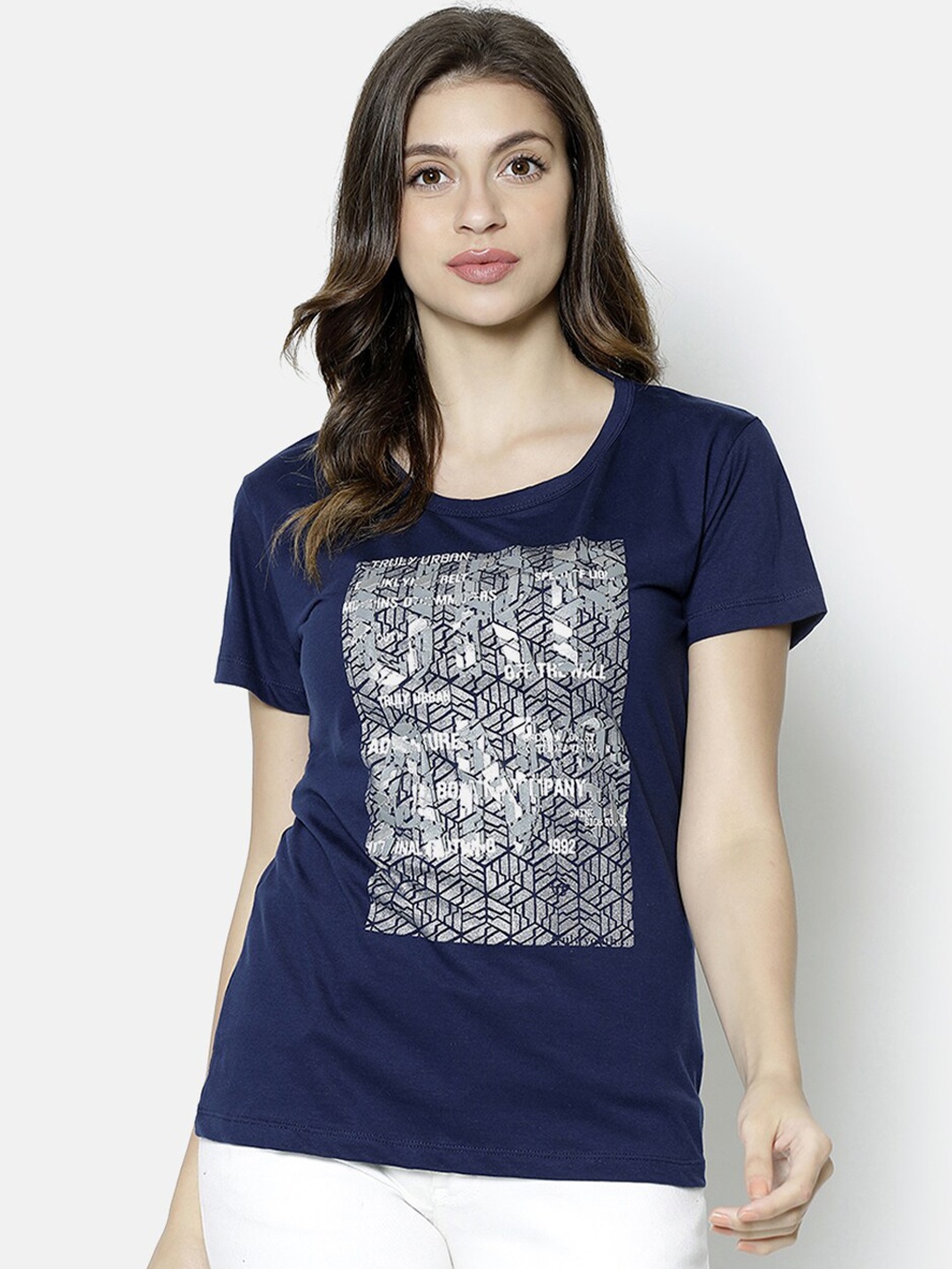 

V2 Value & Variety Women Navy Blue Printed Regular Top