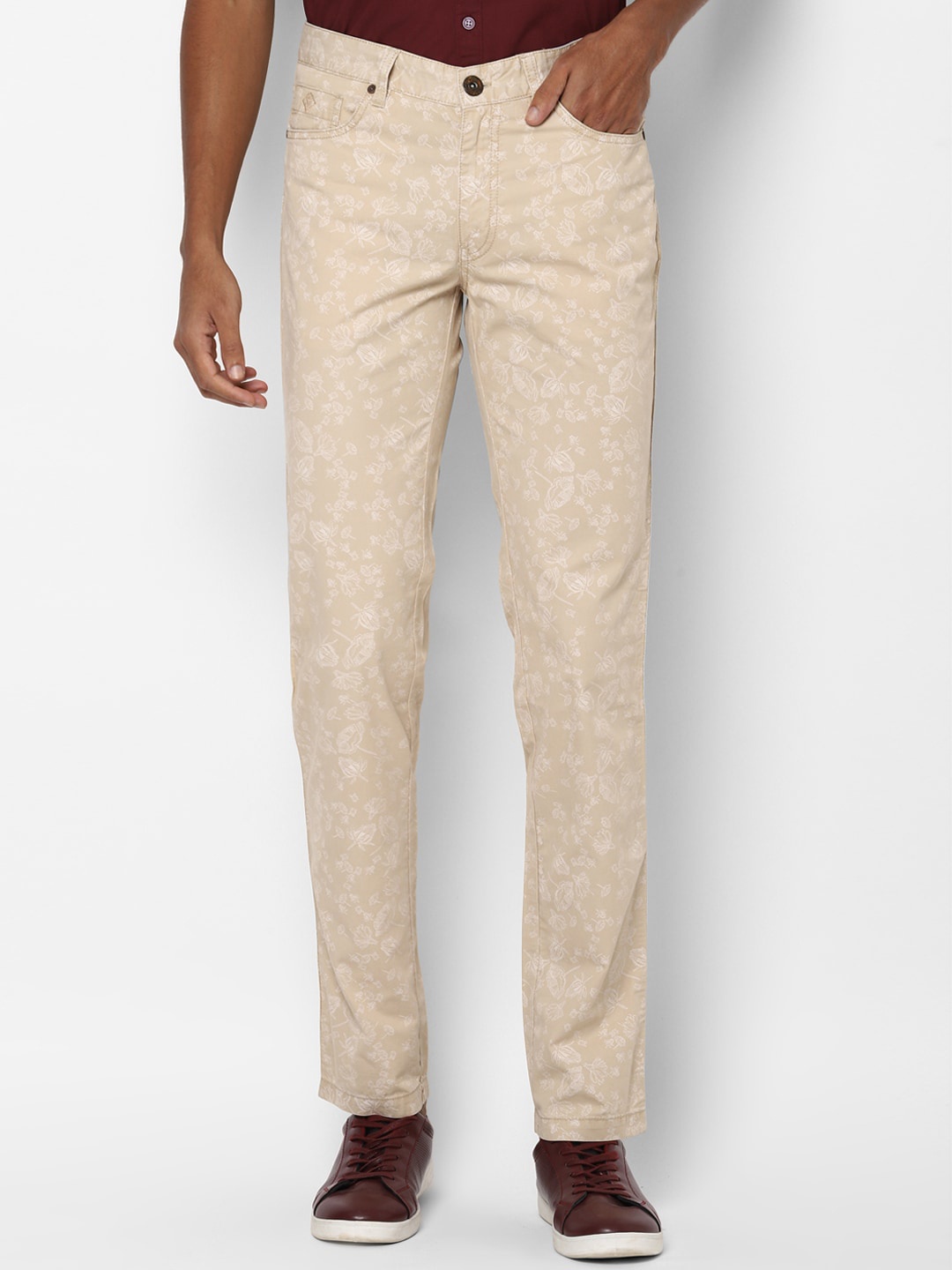 

Allen Solly Sport Men Beige Pure Cotton Textured Slim Fit Trousers