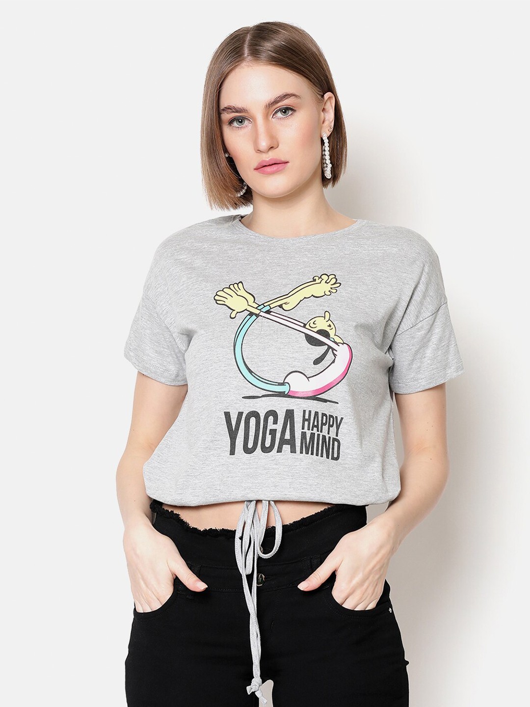 

V2 Value & Variety Women Grey Printed Styled Back Top