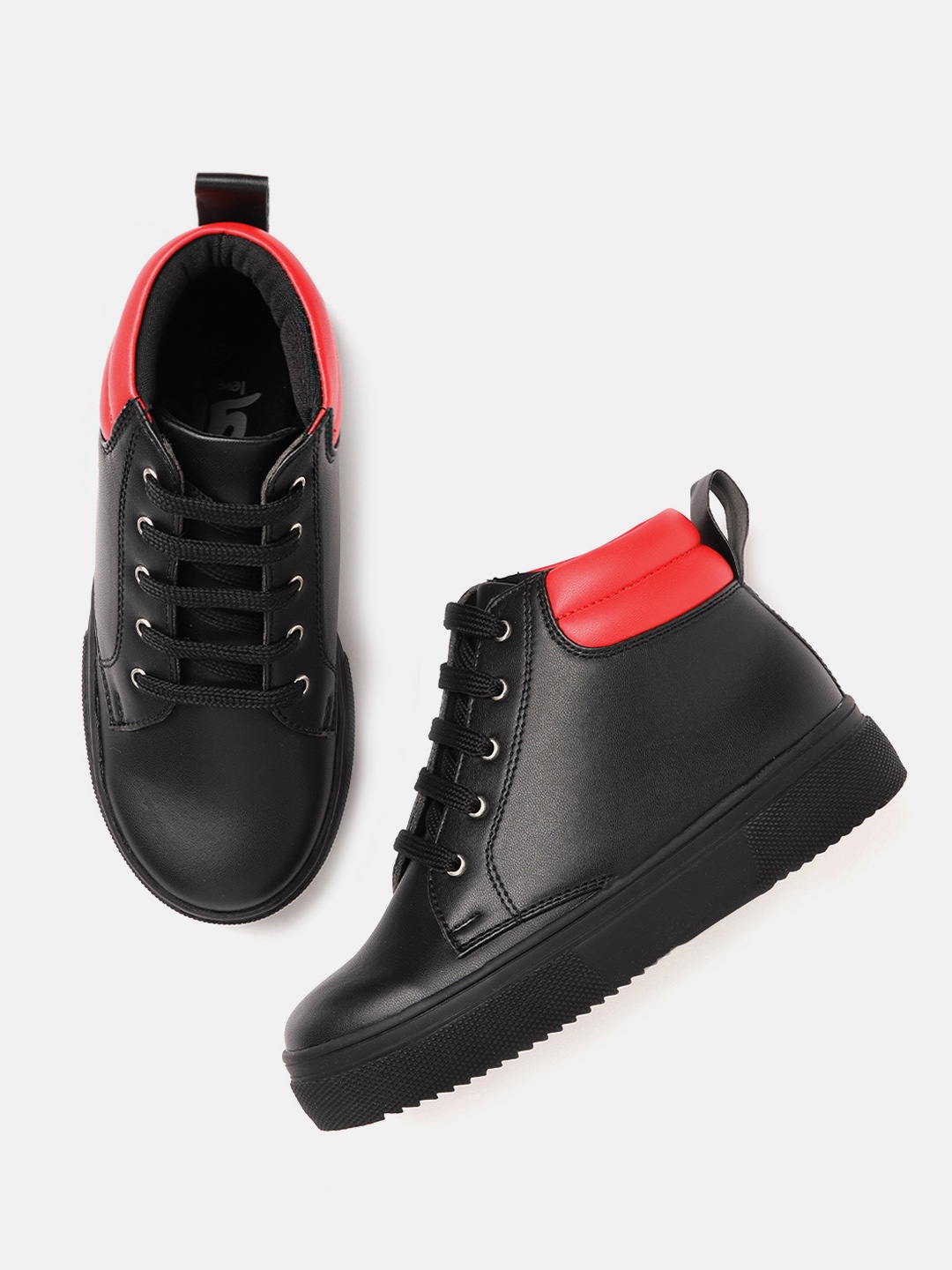 

YK Boys Black Solid Mid-Top Sneakers