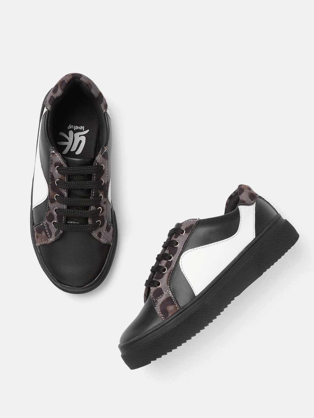 

YK Boys Black & White Colourblocked Sneakers with Leopard Print Detail