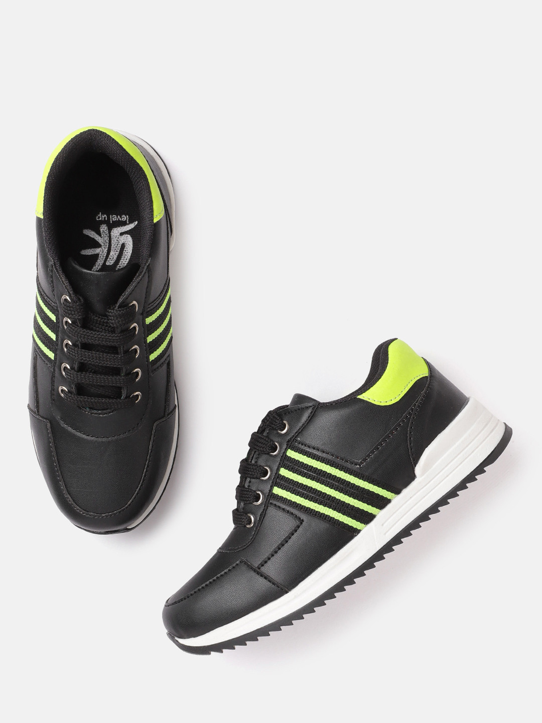 

YK Boys Black Solid Sneakers with Striped Detail