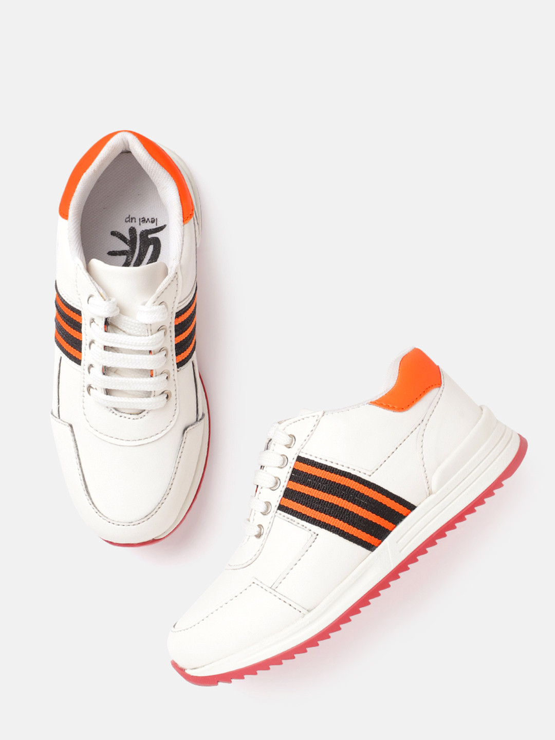 

YK Boys White Solid Sneakers with Striped Detail