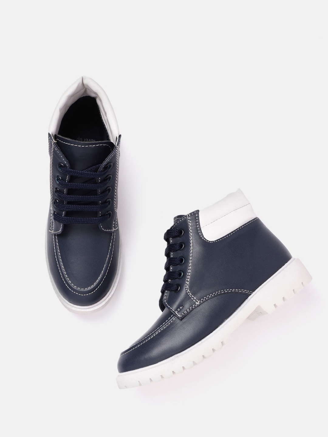 

YK Boys Navy Blue Solid Mid-Top Sneakers