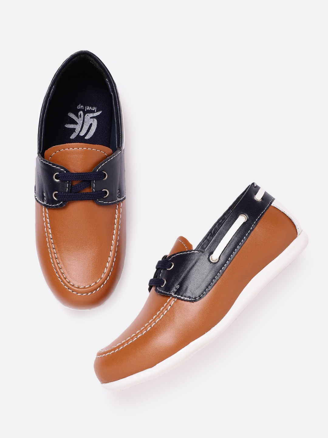 

YK Boys Tan Brown & Navy Blue Colourblocked Boat Shoes