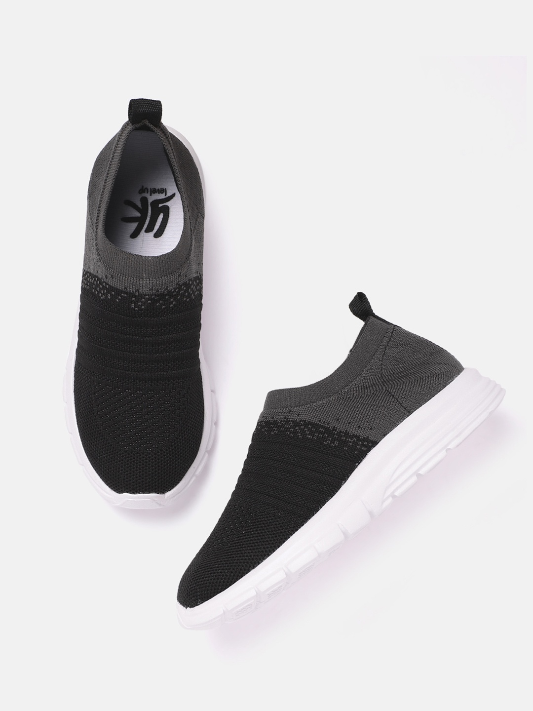 

YK Boys Black & Grey Woven Design Slip-On Sneakers