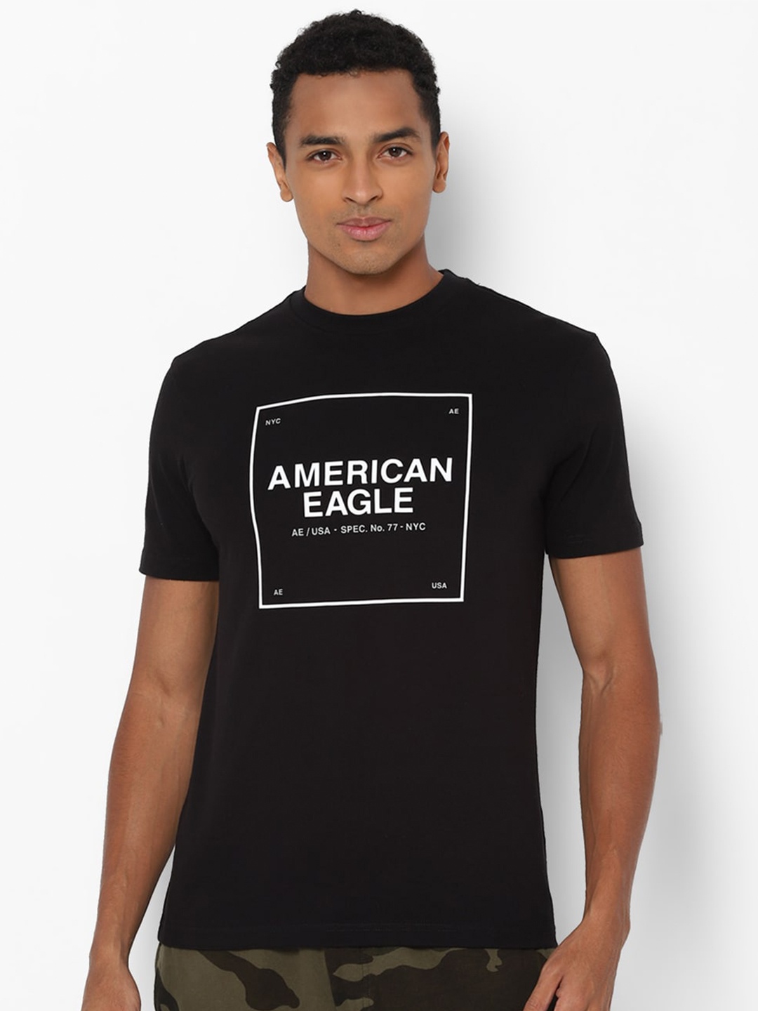 

AMERICAN EAGLE OUTFITTERS Men Black Typography Printed Cotton Pure Cotton T-shirt