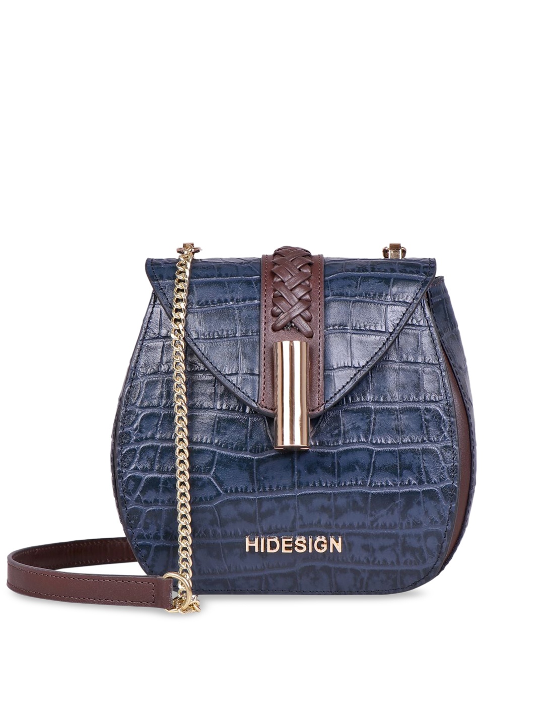 

Hidesign Blue Textured Leather Structured Sling Bag