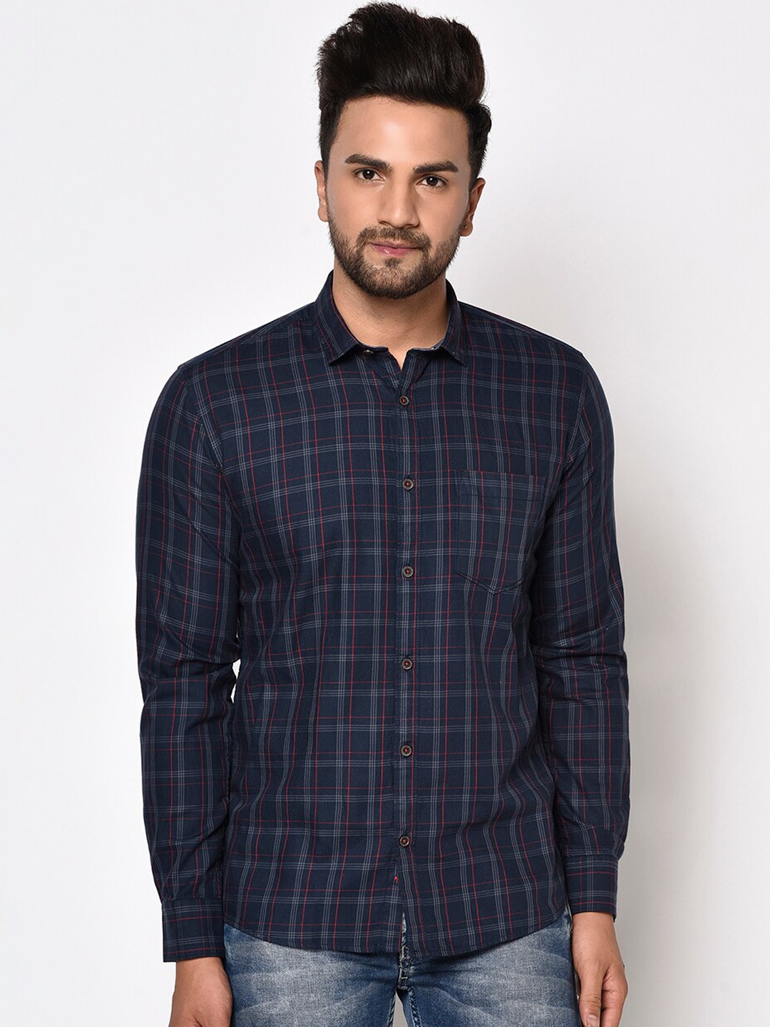 

METTLE Men Blue Checked Casual Shirt