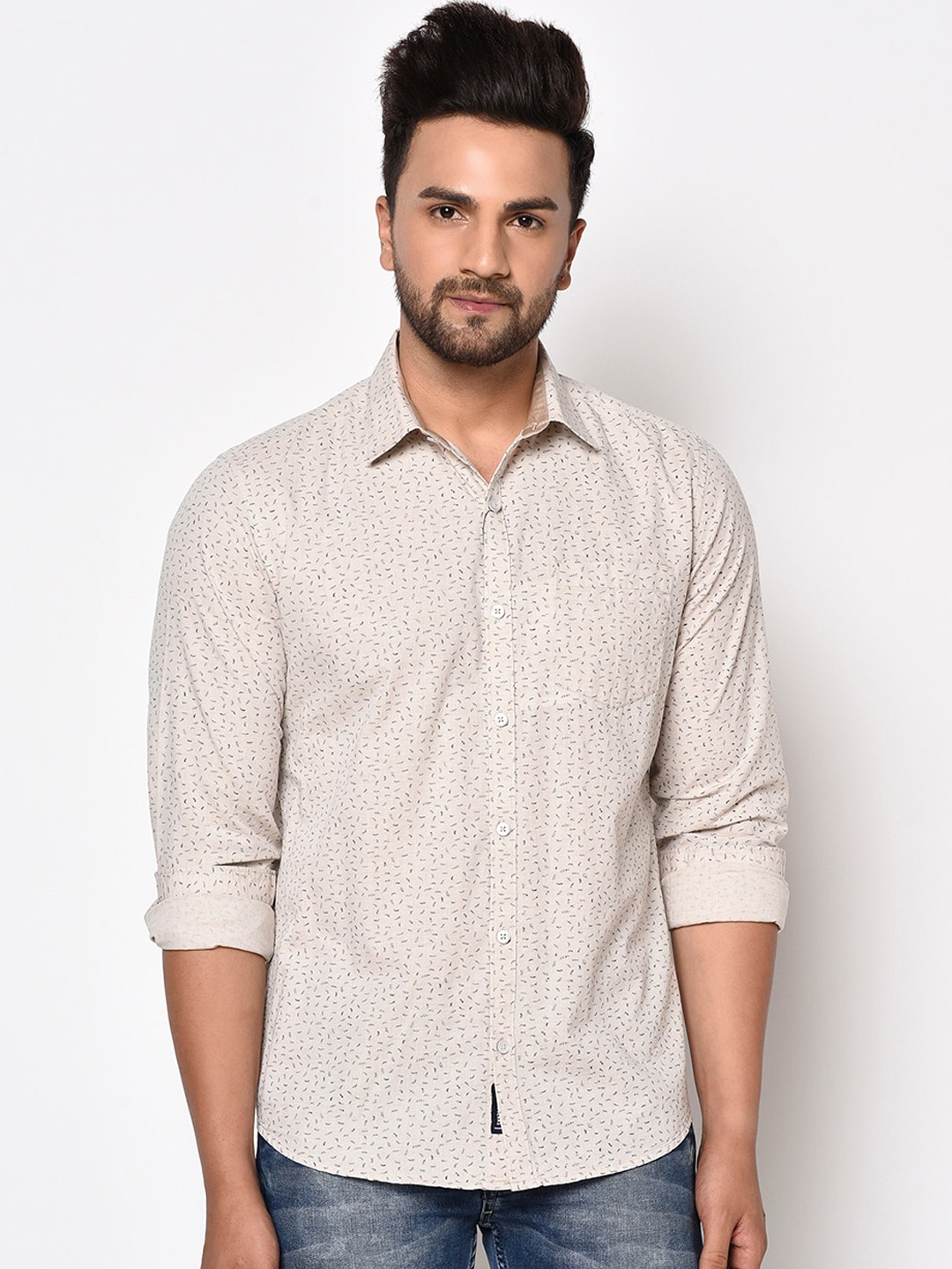 

METTLE Men Cream-Coloured Floral Printed Casual Shirt