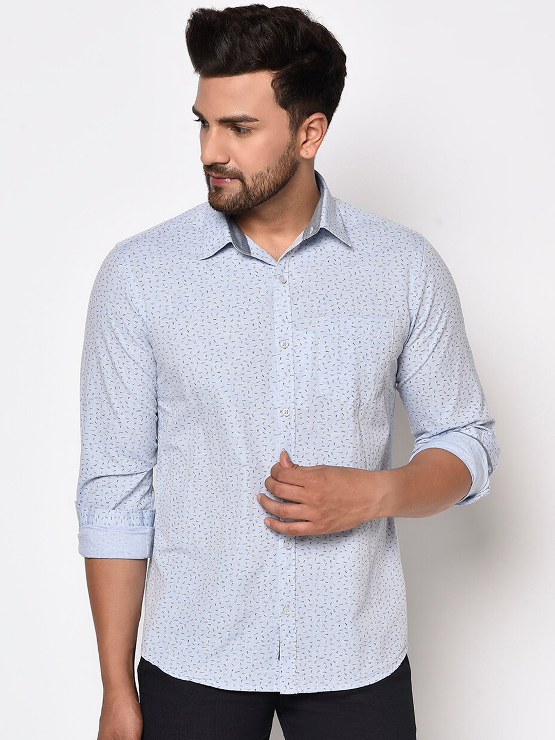 

METTLE Men Blue Printed Casual Shirt