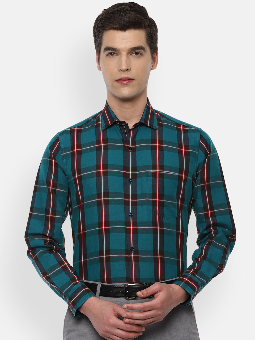 

Van Heusen Men Green Checked Formal Shirt