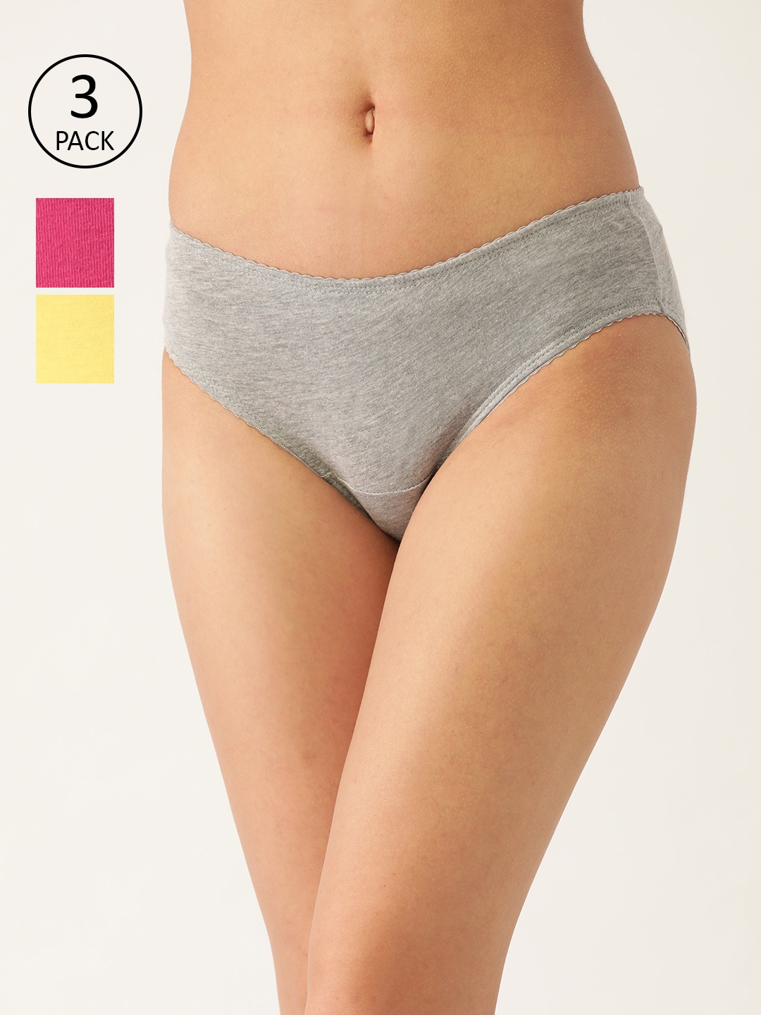 

DressBerry Women Pack of 3 Pure Cotton Solid Hipster Briefs DB-SOLID-HIP-NEW-020, Grey melange