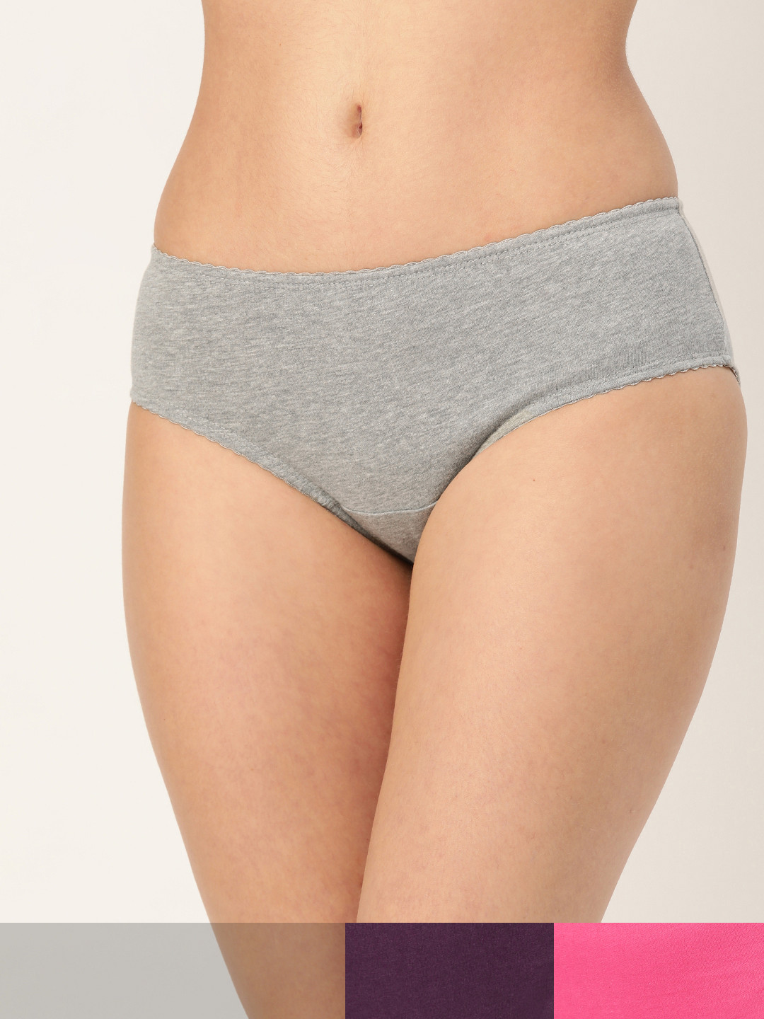 

DressBerry Women Pack of 3 Solid Hipster Briefs DB-SOLID-HIP-NEW-011, Grey melange