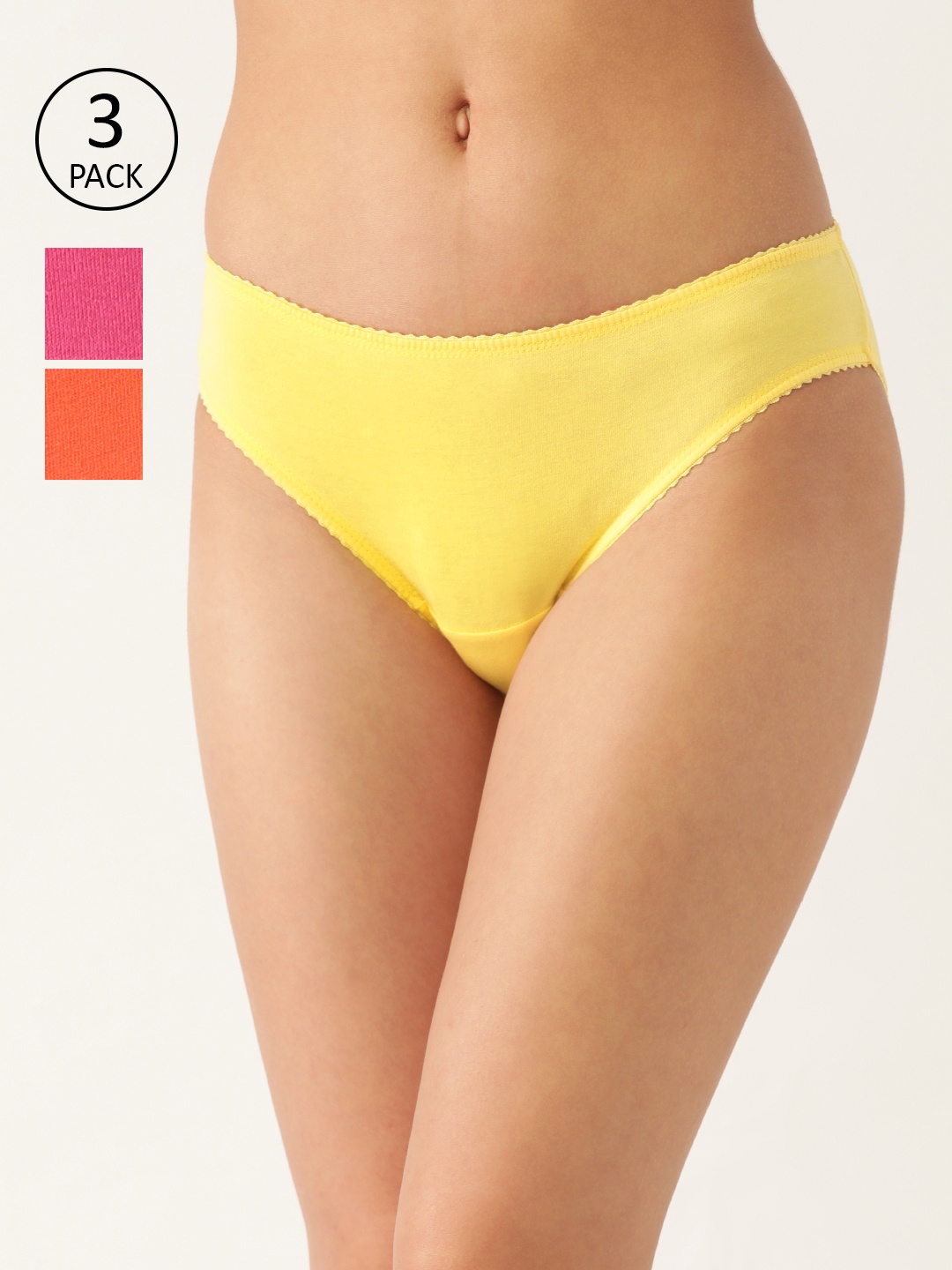 

DressBerry Women Pack of 3 Pure Cotton Solid Bikini Briefs DB-SOLID-BIK-NEW-021, Yellow