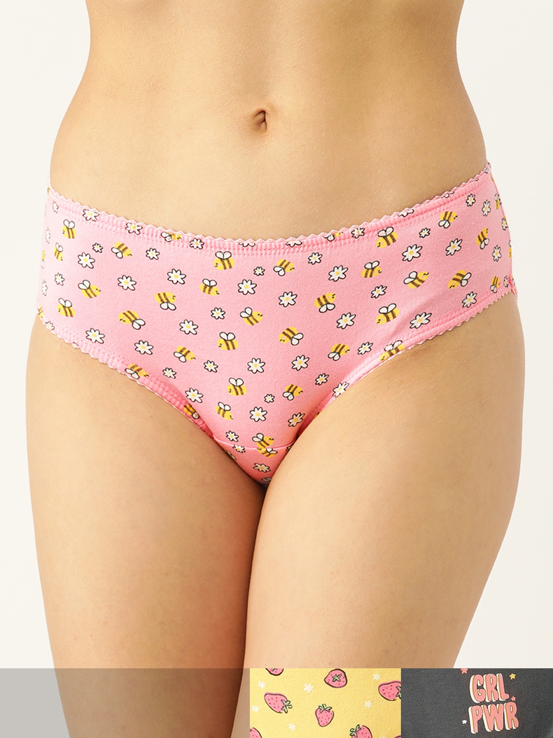 

DressBerry Women Pack of 3 Pure Cotton Hipster Briefs DB-PRT-HIP-NEW-014, Yellow