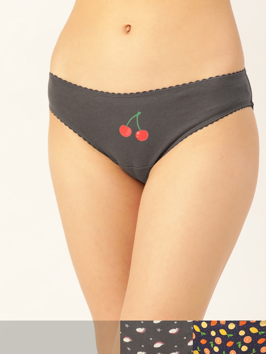 

DressBerry Women Pack of 3 Pure Cotton Hipster Briefs DB-PRT-BIK-NEW-011, Charcoal