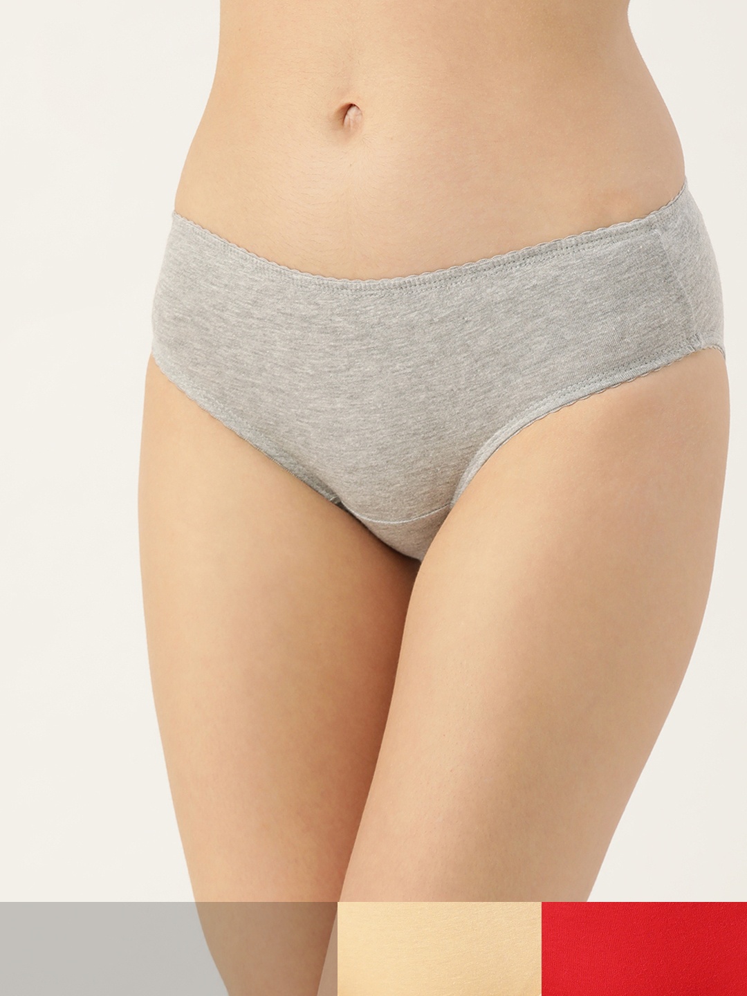 

DressBerry Women Pack of 3 Hipster Briefs DB-3XS-SOL-HIP-013, Grey melange