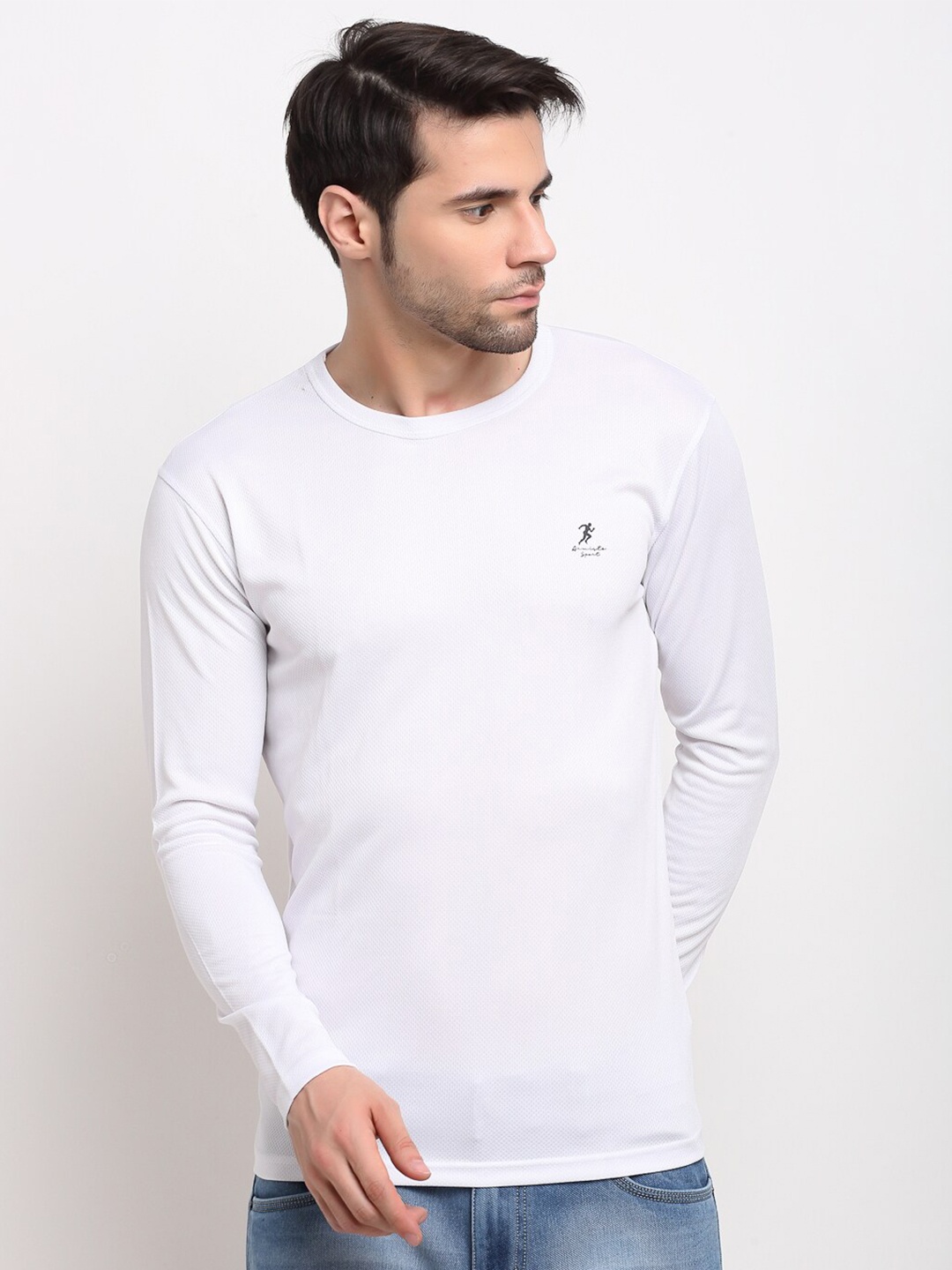 

ARMISTO Men White Round Neck Solid Slim Fit Dri-Fit T-shirt