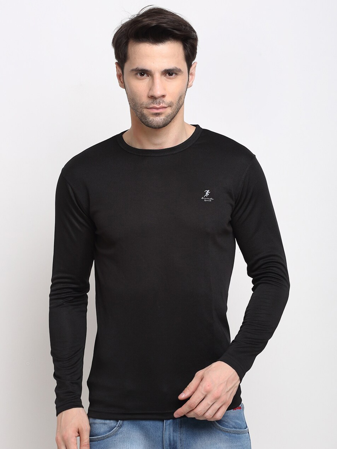 

ARMISTO Men Black Dri-FIT Slim Fit T-shirt