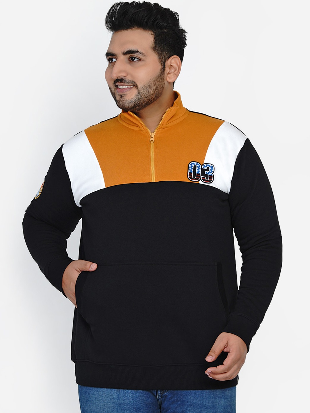 

John Pride Plus Size Men Black Colourblocked Sweatshirt