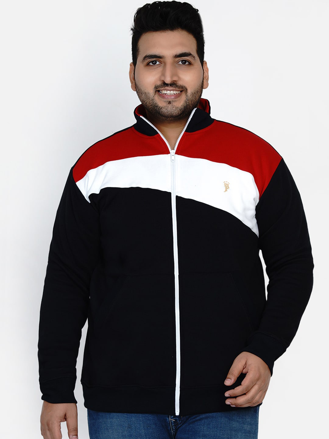 

John Pride Men Navy Blue Colourblocked Plus Size Sweatshirt