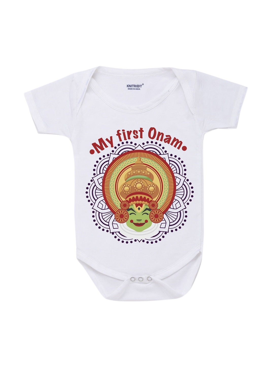 

KNITROOT Kids White First Onam Rompers