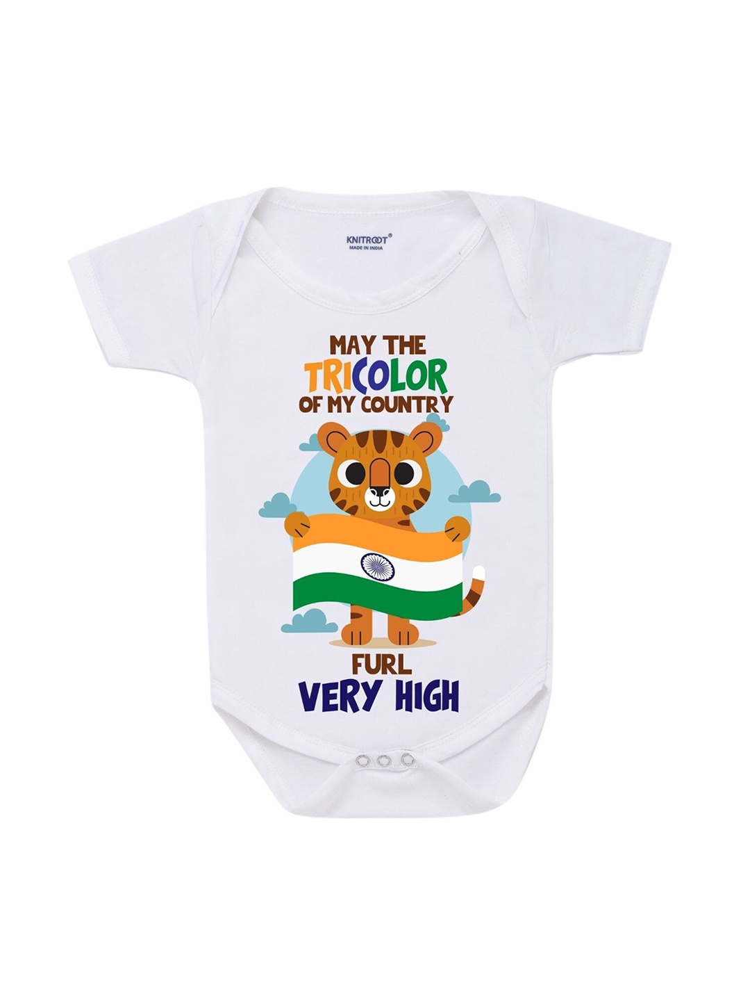 

KNITROOT Kids White Tricolor Furl High Rompers