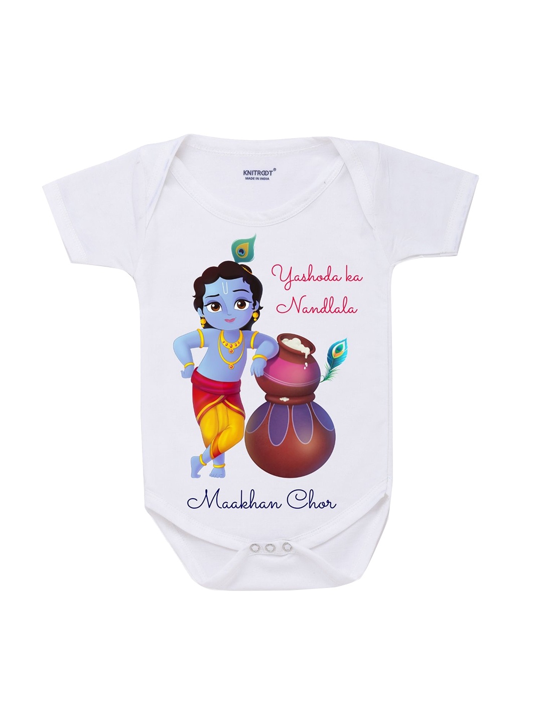 

KNITROOT Kids White Makhan Chor Rompers