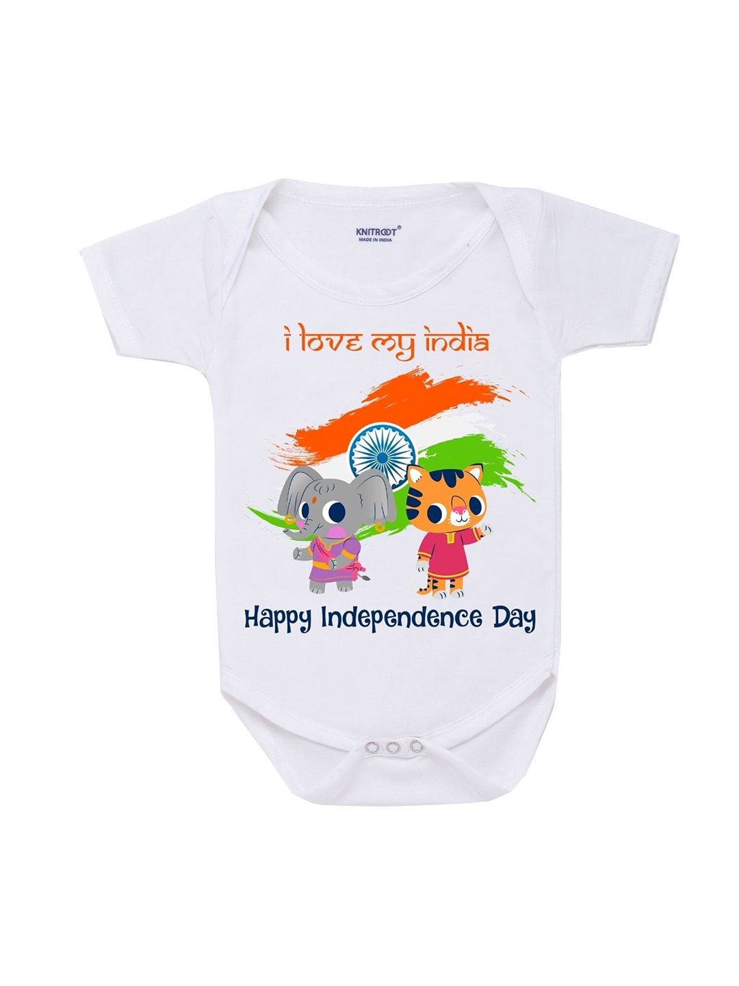 

KNITROOT Kids White Happy Independence Day Rompers
