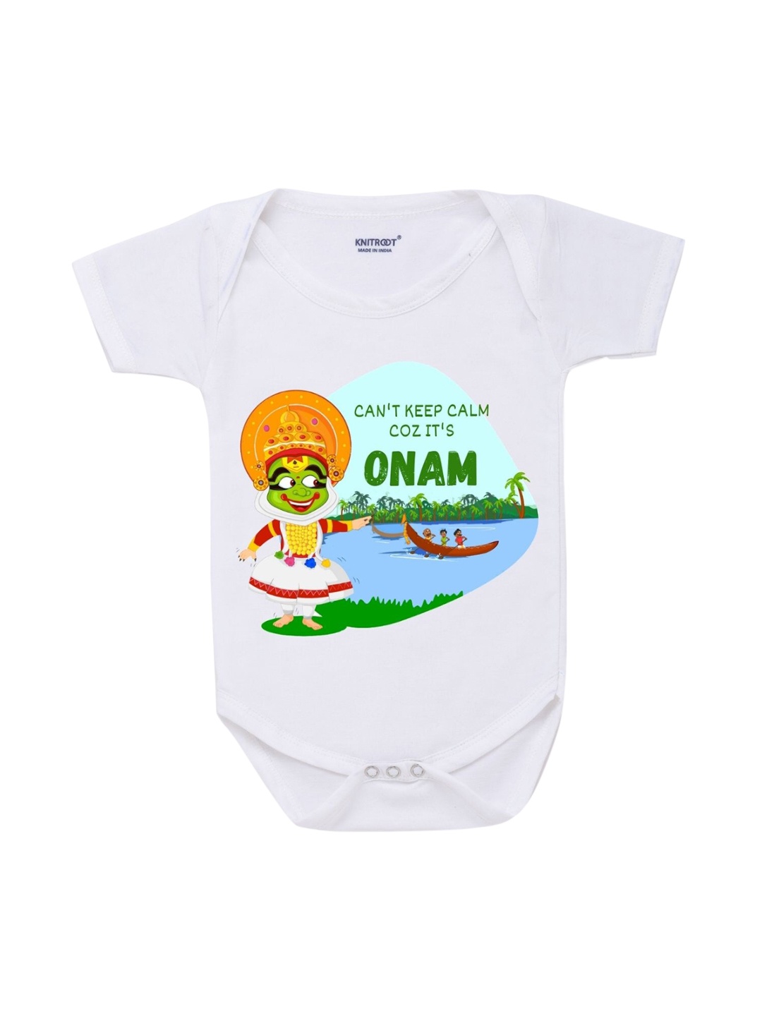 

KNITROOT Kids White Can't Calm Its Onam Rompers