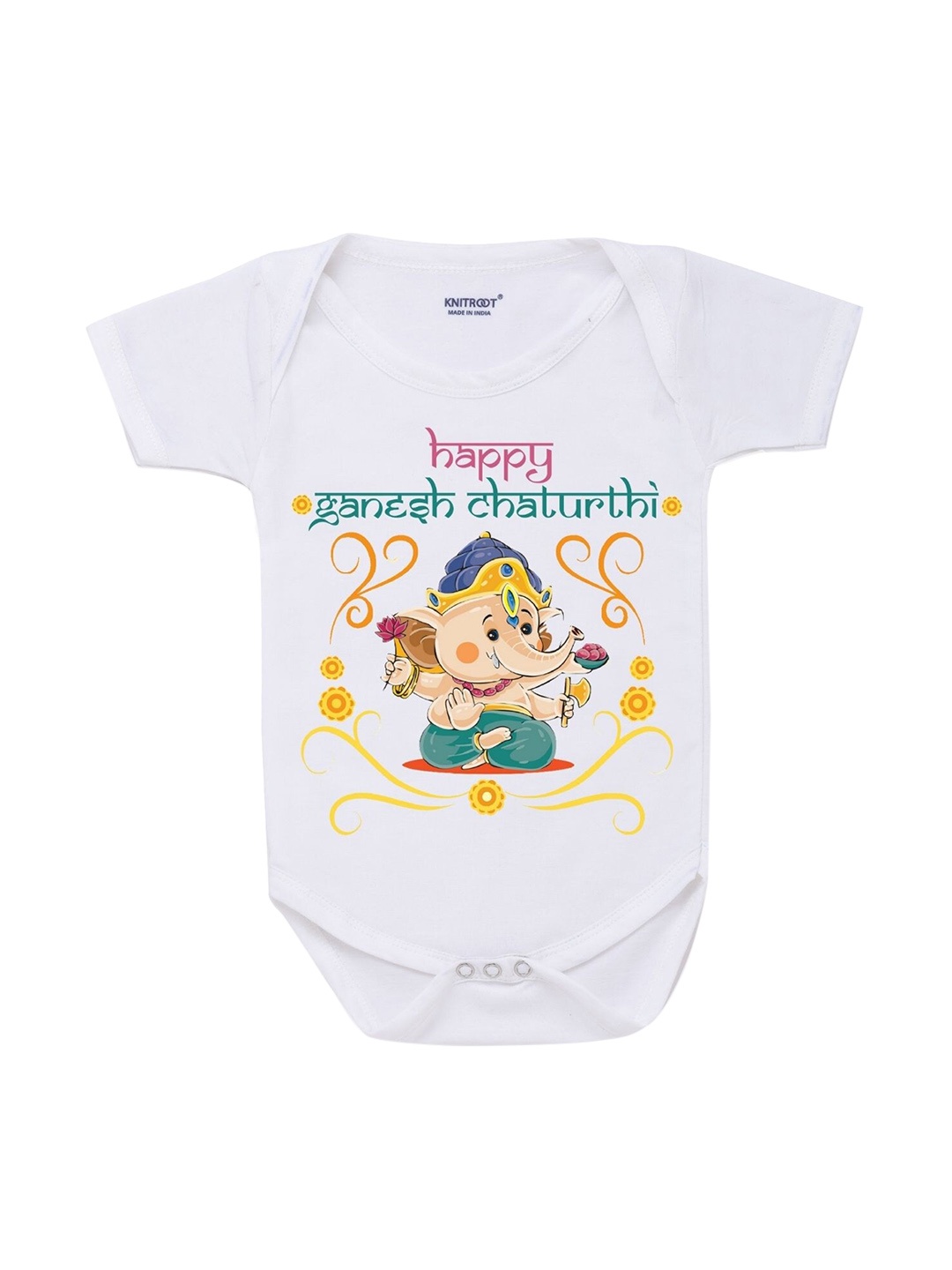 

KNITROOT Kids White Ganesh Chaturthi Rompers