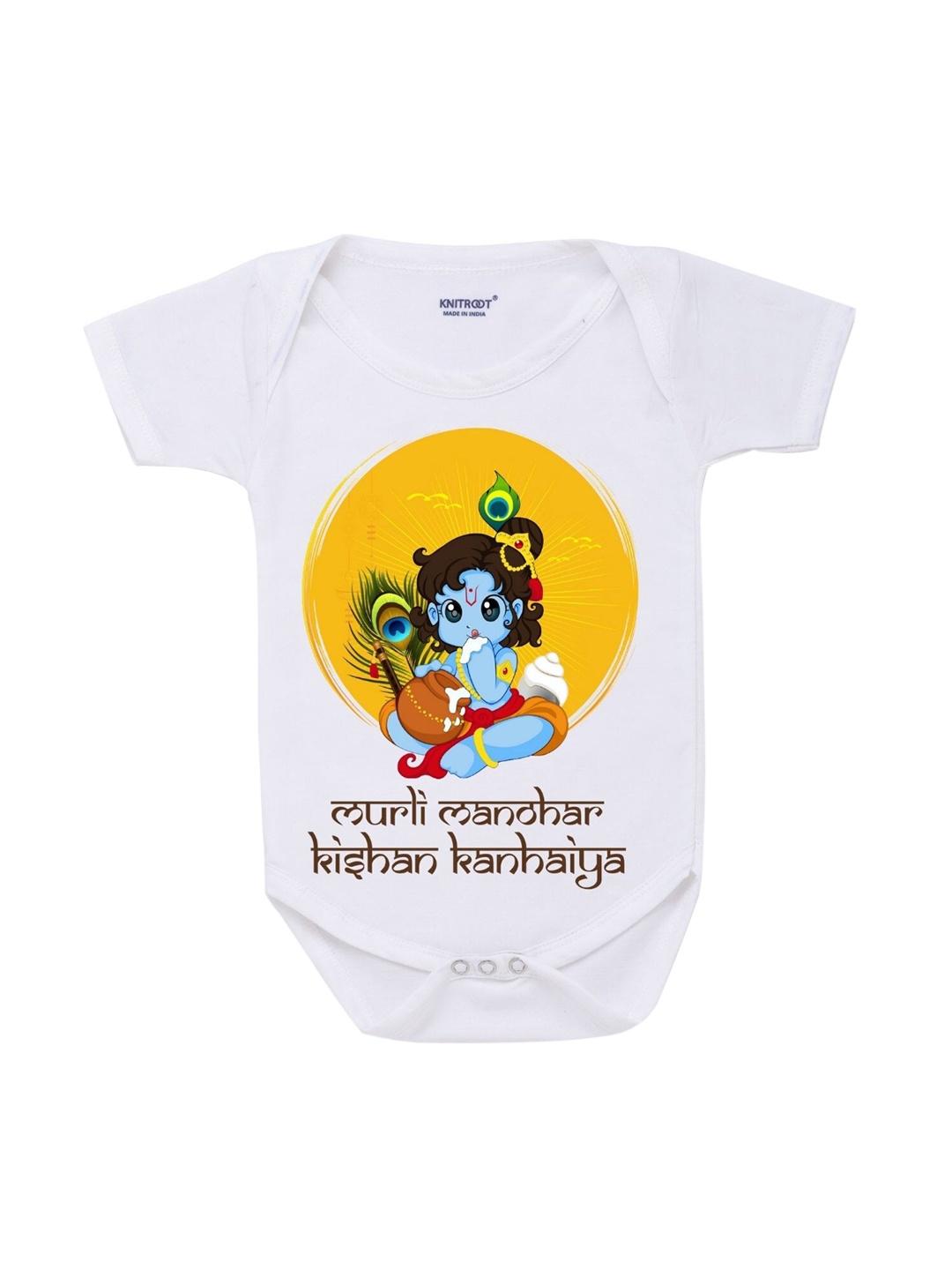 

KNITROOT Kids White Murli Manohar Rompers