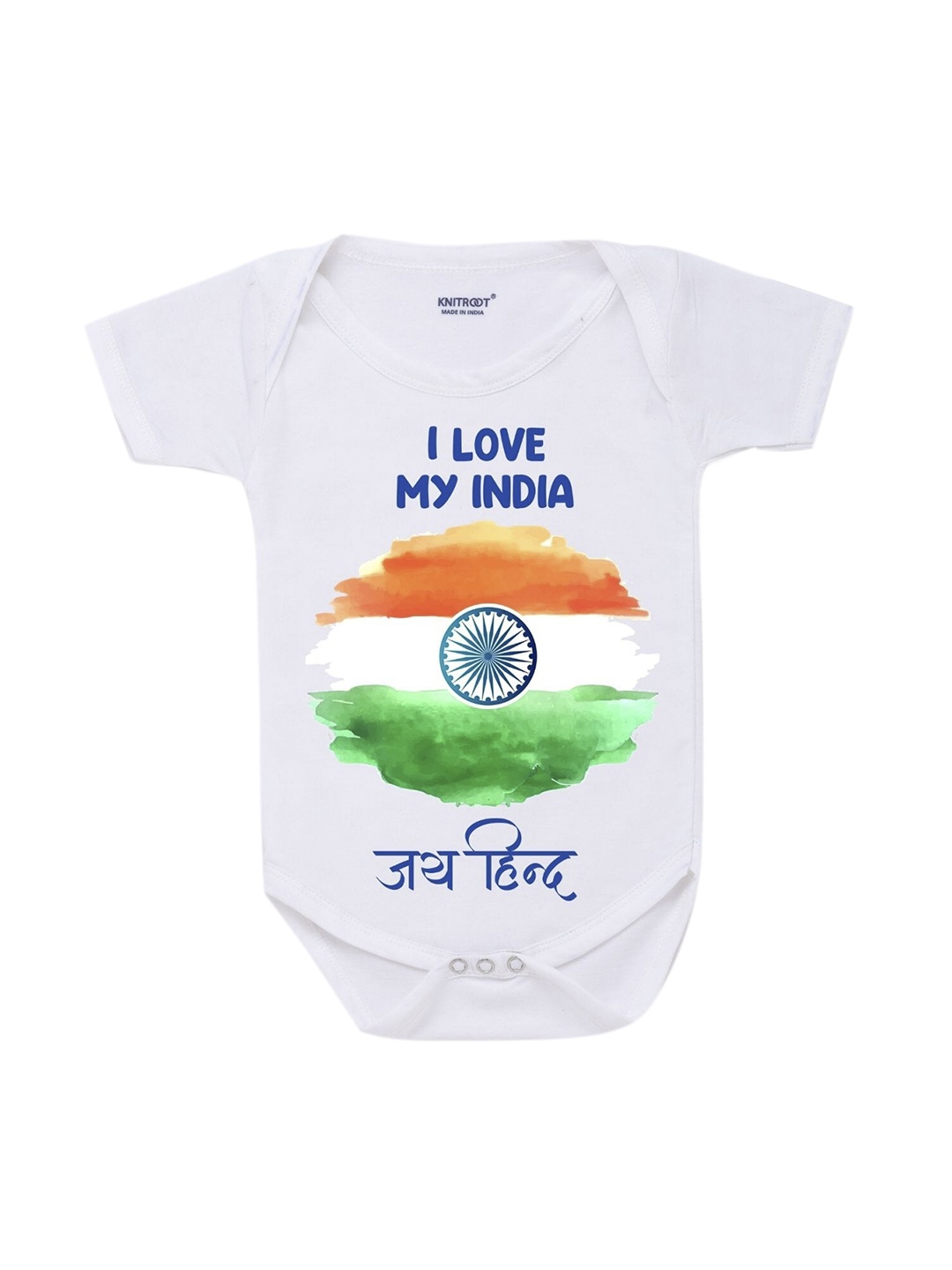 

KNITROOT Kids White Love My India Rompers