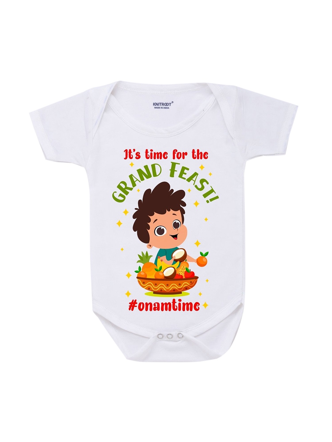 

KNITROOT Kids White Onam Time Rompers