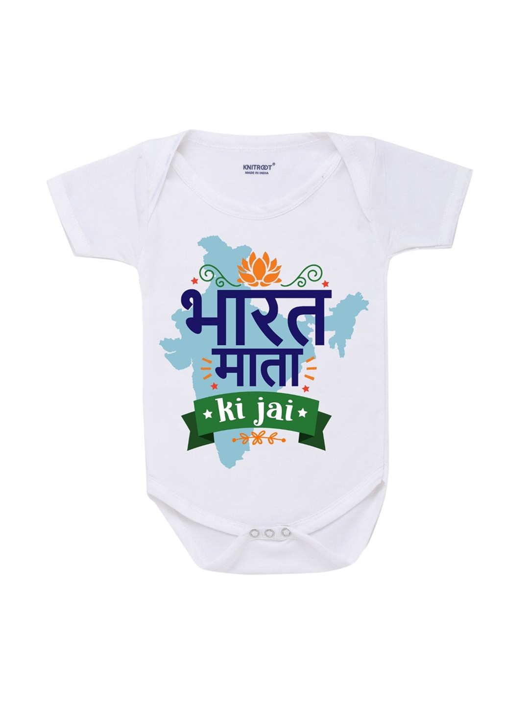 

KNITROOT Infant Kids White Bharat Mata Printed Cotton Bodysuit
