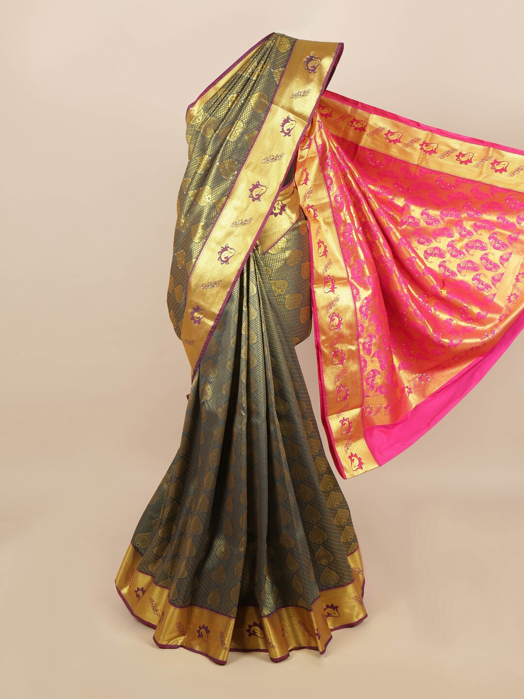 

Pothys Blue & Pink Ethnic Motifs Zari Saree